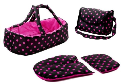 Wózek dla lalek Alice czarno-różowy z Nosidełkiem