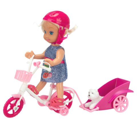 Zestaw Mini Laleczka Rower Przyczepka Kask Biały Piesek Zestaw Mini Laleczka Rower Przyczepka Kask Biały Piesek