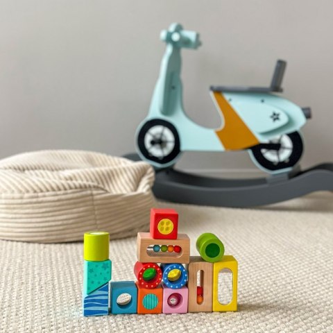 TOOKY TOY Drewniane Pudełko Klocki Sensoryczne Układanka Multifunkcyjna Kształty Dźwięk Dotyk 12 el.