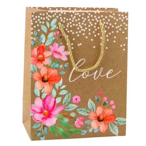 Torba Prezentowa Napis Love Kwiaty 23 x 18 x 10,5 cm Torba Prezentowa Napis Love Kwiaty 23 x 18 x 10,5 cm