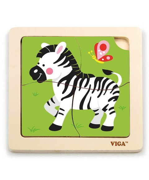 Viga Klocki drewniane 51317 Puzzle na podkładce-zebra
